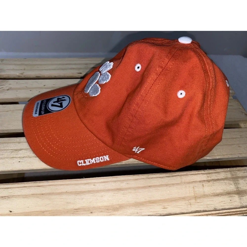 Clemson '47 Clean Up Baseball Cap Hat Strap Back Shows Wear Orange White Paw